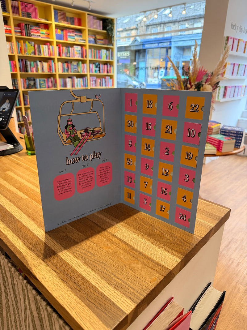 Interior of advent calendar in bookshop setting